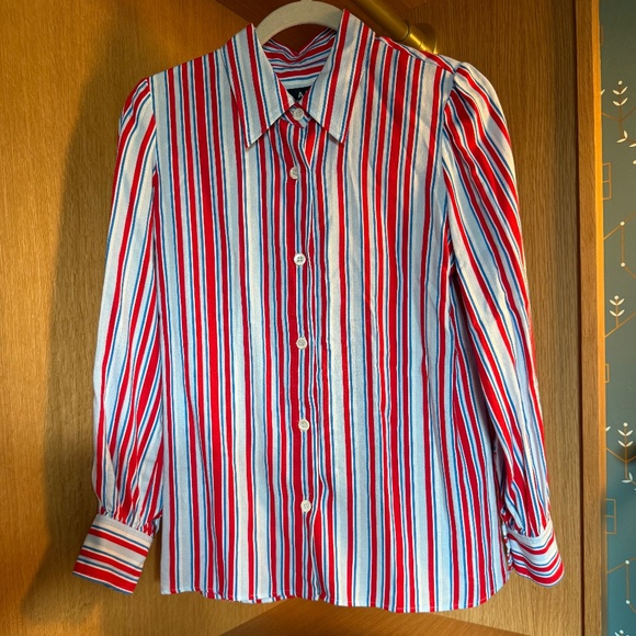 APC Women's Red, White and Light Blue Button-Down - Picture 1 of 5